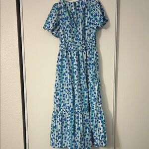 Anthropologie Blue and Green Floral Dress
